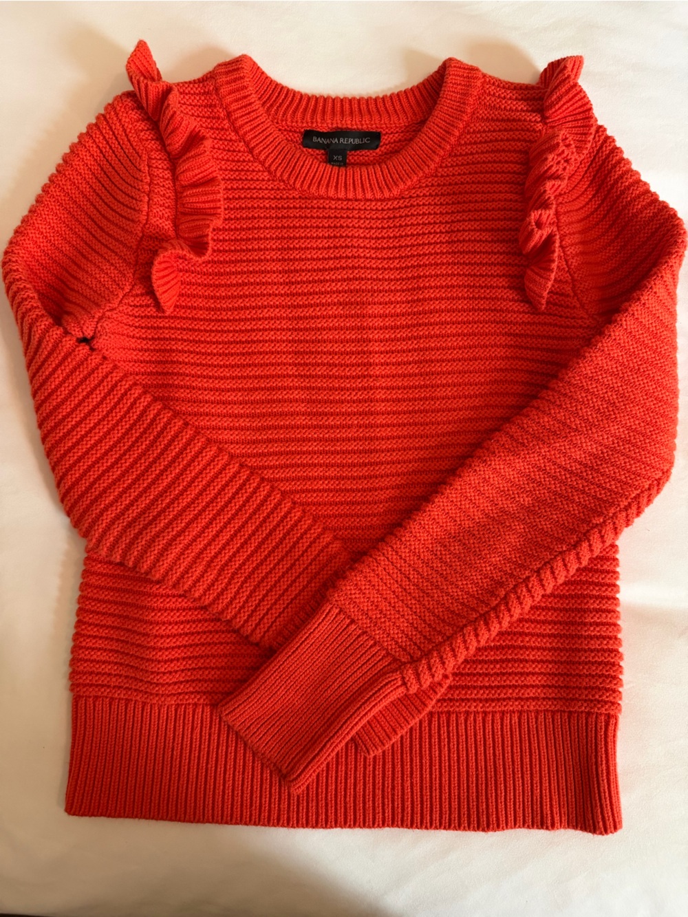 Banana Republic Burnt Orange Chunky Knit Ruffle Sweater Crew Neck XS